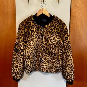 Splendid faux fur tiger / leopard thick zip-up luscious bomber jacket; sz M